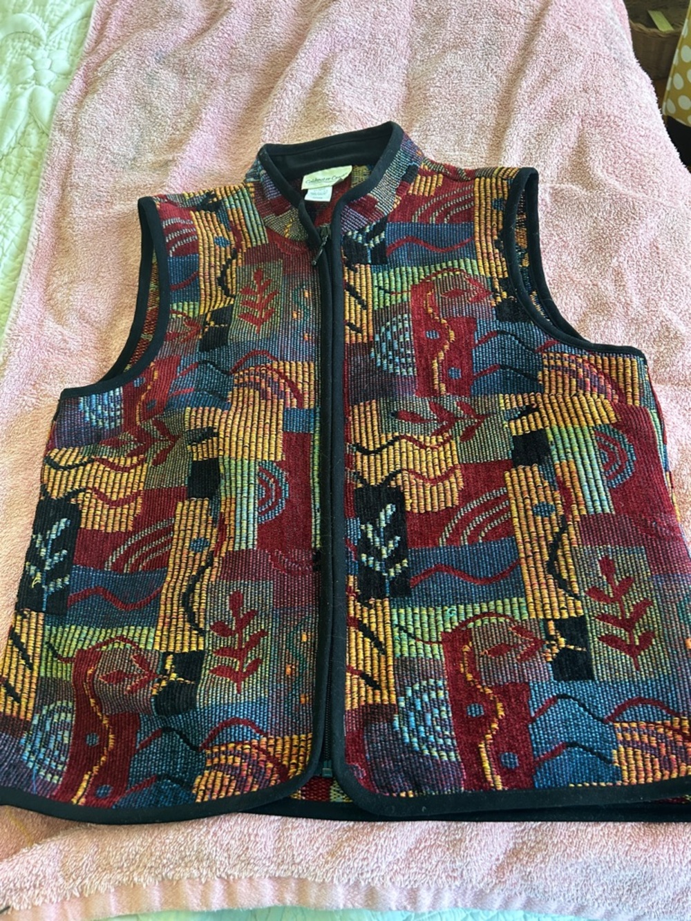 Coldwater Creek Colorful Tapestry Zip Front Vest - Multicolor
